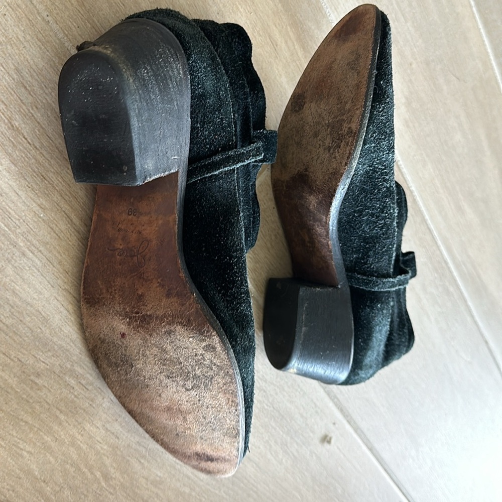 Black suede ankle boots short heel slip on - Picture 3 of 6